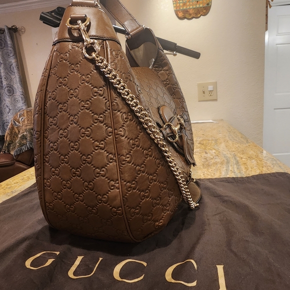 Authentic GUCCI Guccissima Medium Emily Brown Lather Hobo Bag with Chain Strap - Picture 5 of 16